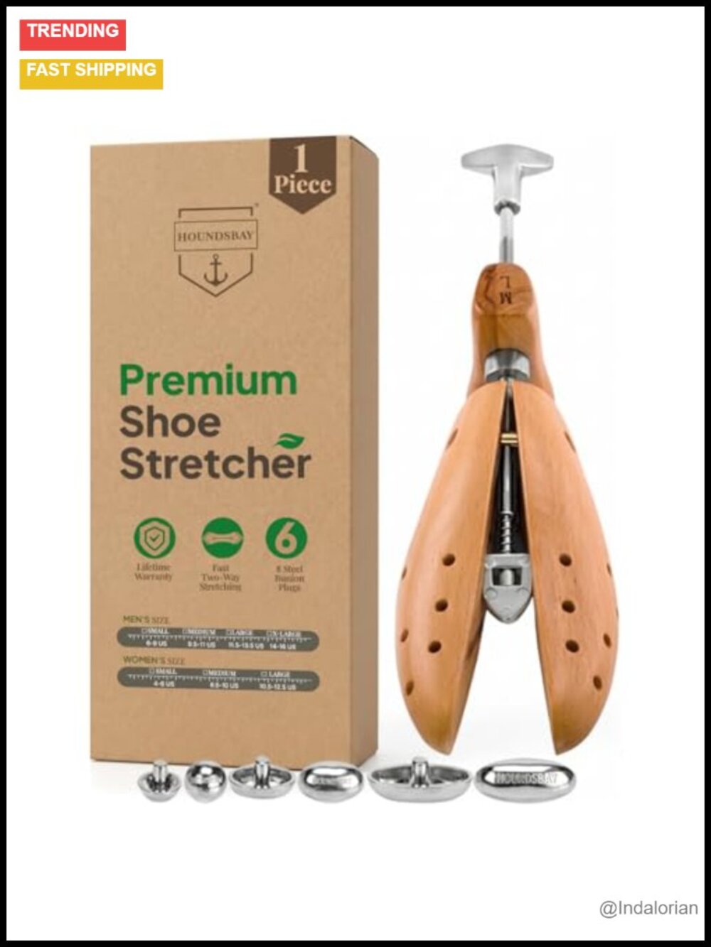 HOUNDSBAY Shoe Stretcher Adjustable 2-Way Expander Beech Hardwood & Polished